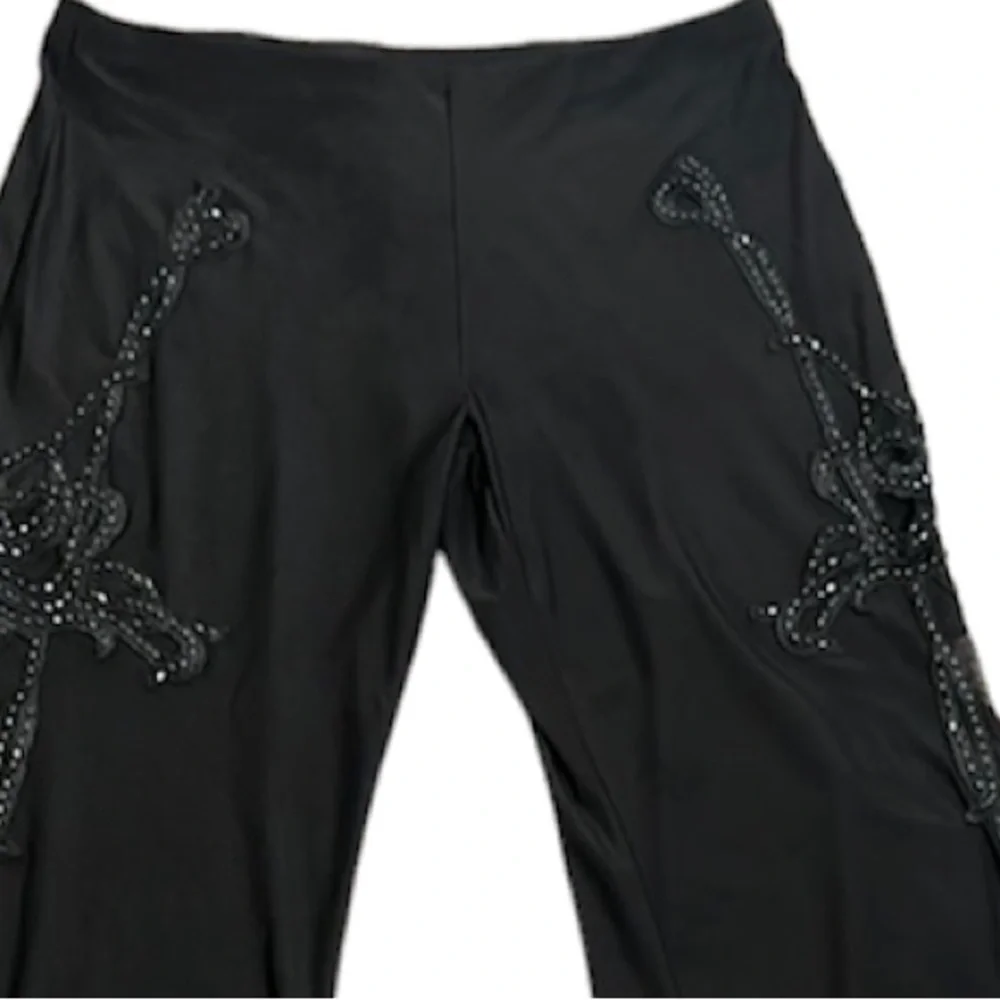 DARMASS black flares leg long high slits pants sequins detail SZ M goth Fariy - Picture 2 of 8